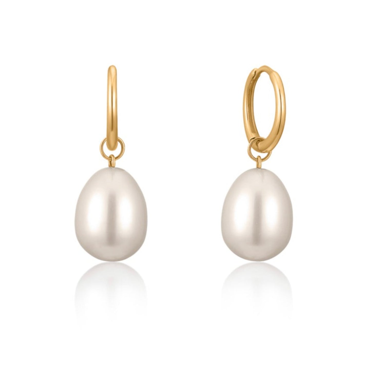 Solid Gold Pearl Droplet Huggies
