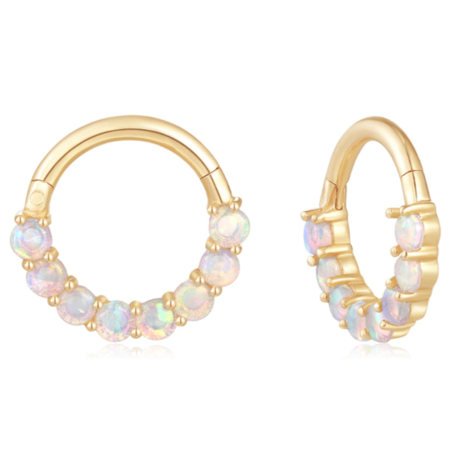 Solid Gold Stacked Opal Hoop Clicker
